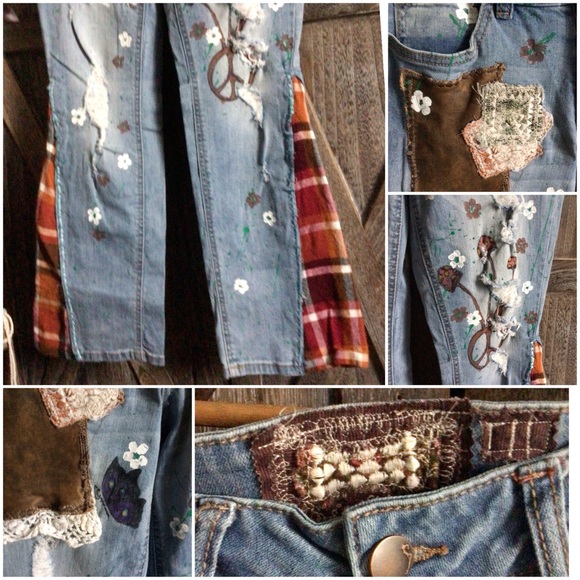 MaryJane Flared Patchwork Denim Blue Jean - Picture 11 of 16